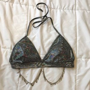 New, never been worn bikini top with holographic color/shine, XL, adjustable
